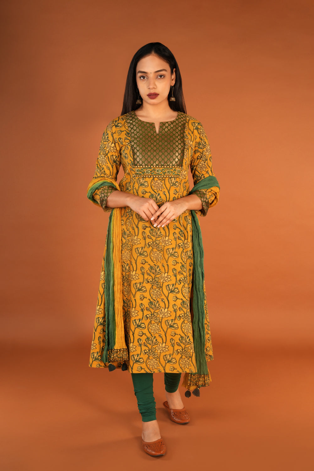 Image of Mustard yellow Ajrak block printed set